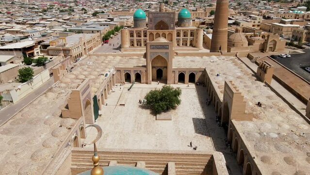 Buhara, Uzbekistan Aerial view of Poi Kalan Mosque and citadele Ark of Bukhara
