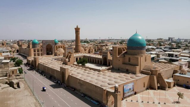 Buhara, Uzbekistan Aerial view of Poi Kalan Mosque and citadele Ark of Bukhara