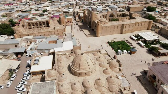 Aerial view of historic center of Bukhara city in Uzbekistan 