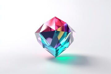 Colorful diamond 3d render with reflections on isolated background