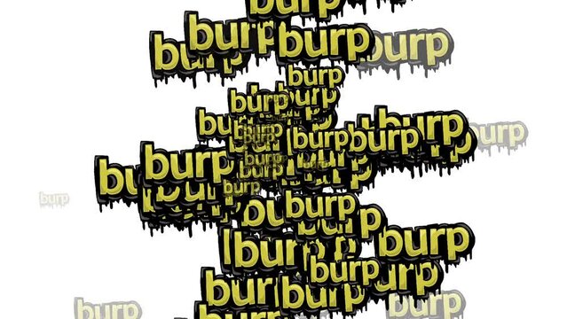animated video scattered with the words BURP on a white background	