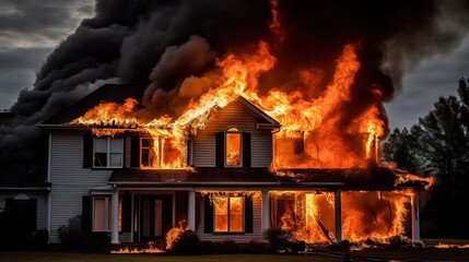 Country house buning in fire. Generated ai.