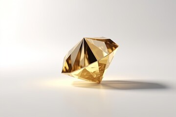Yellow diamond 3d render with reflections on isolated background