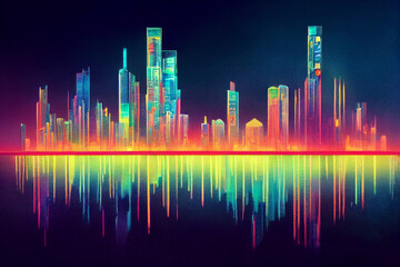 Night city background, neon lights of the metropolis, digital art, noir, colorful comic. Generative AI