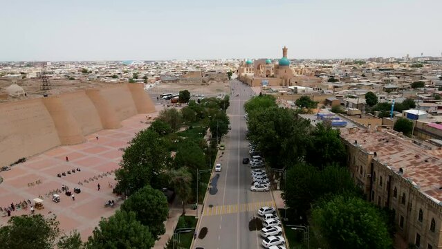 Aerial view of historic center of Bukhara city in Uzbekistan 