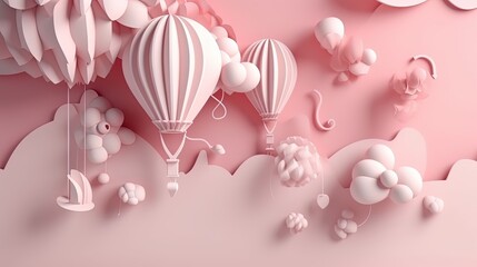 3d paper cut invitation card paper cut style for happy birthday party  illustration.