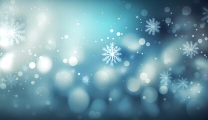 Snowflakes on a blue background. bokeh. Christmas. Christmas background with snowflakes. Generative AI