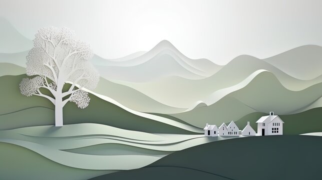 3d paper cut forest landscape mountain paper cut style natural landscape scene illustration