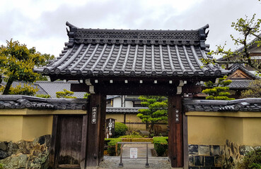 Kyoto, Japan in April 2019. One of the entrance gates of Chionin Temple in Kyoto with a Buddhist gate building