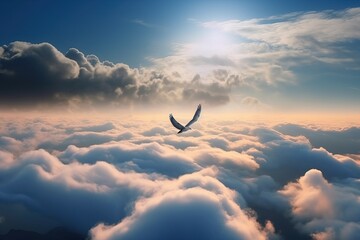 A bird soaring above the cloud