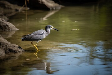 Obraz premium A bird standing in shallow water, hunting for fis