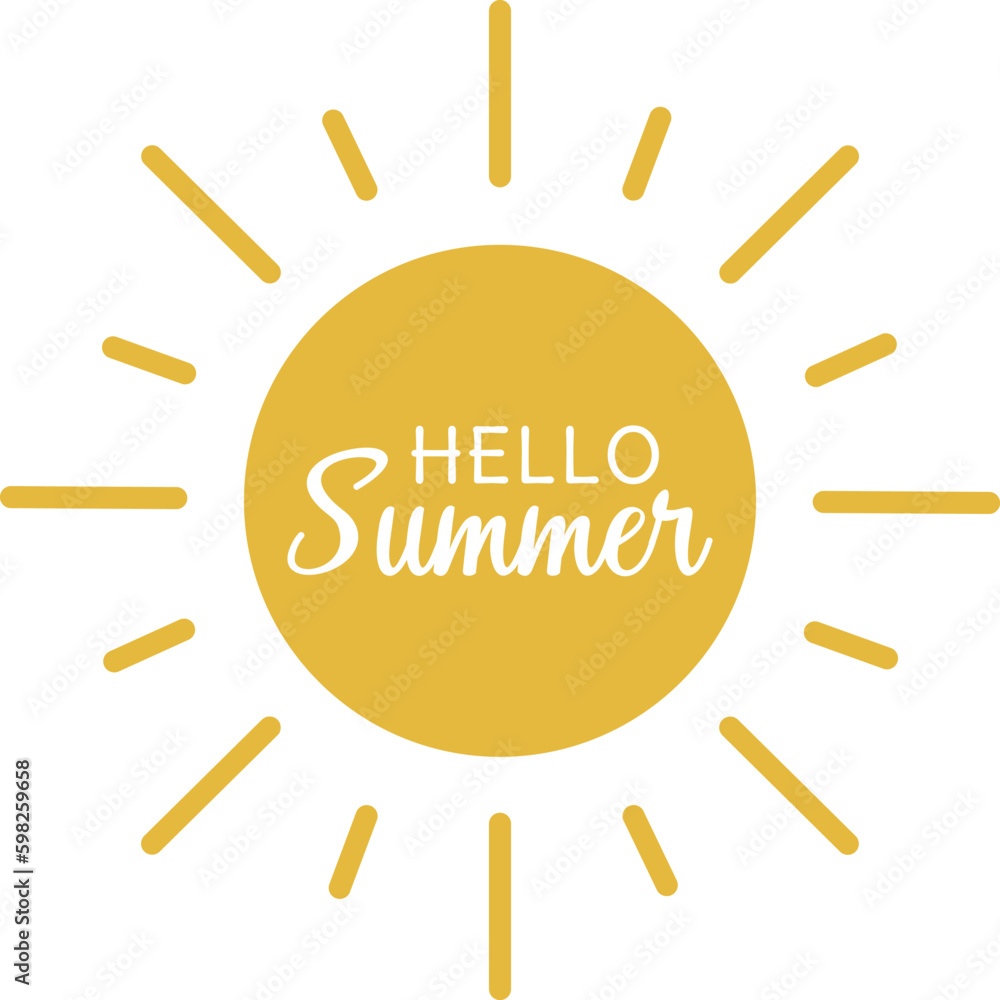 Poster Sun rays background with Hello Summer letters . ZIP file contains EPS, JPEG and PNG formats.