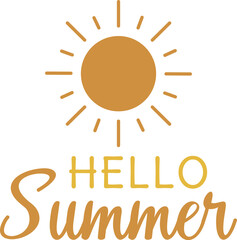 Hello Summer vector lettering with sun icon, vector illustration. ZIP file contains EPS, JPEG and PNG formats. 
