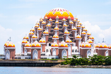 views of famous mosque at makassar city, indonesia