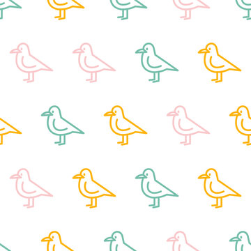 Seamless pattern with colorful outline bird