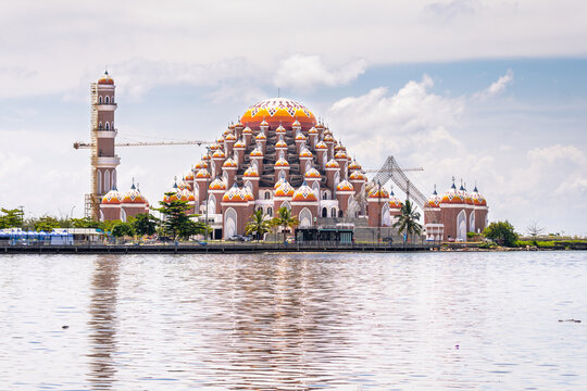 views of famous mosque at makassar city, indonesia