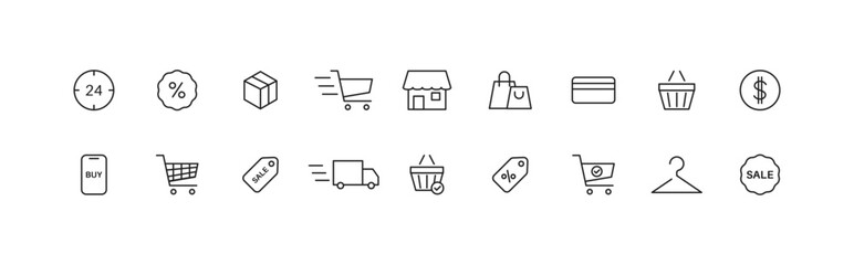 Thin line shopping related icon set. Vector EPS 10