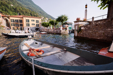 Travel by Italy. Old harbor and promenade of Torno town on the Como Lake.
