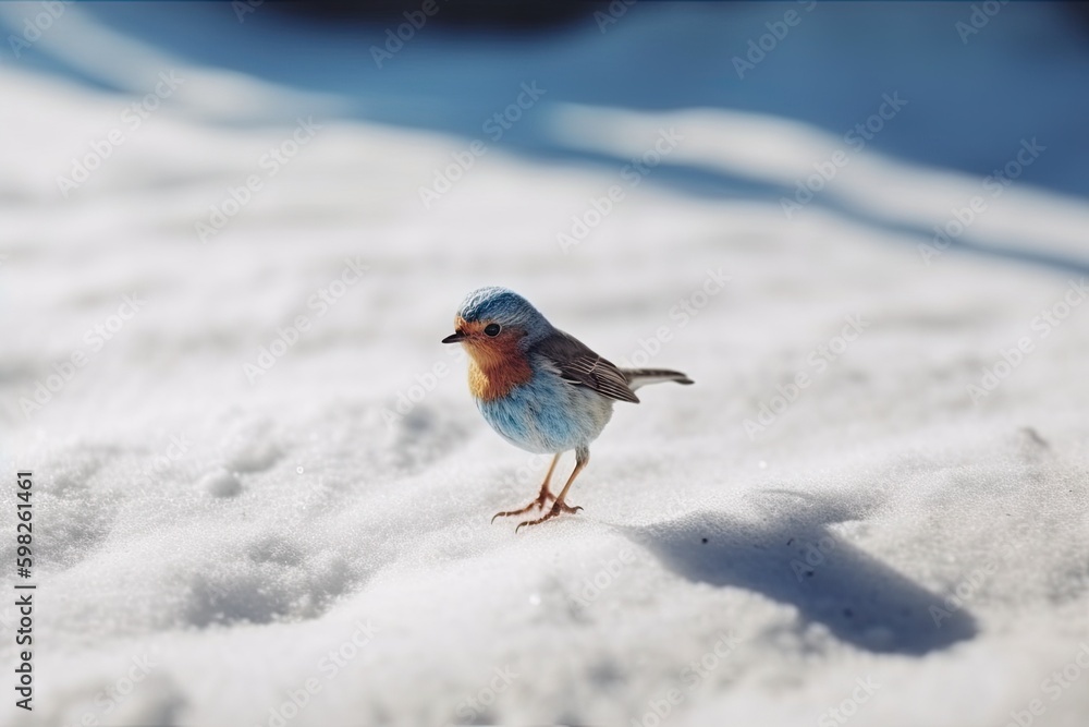 Poster blue bird standing in the sno. generative ai generative ai