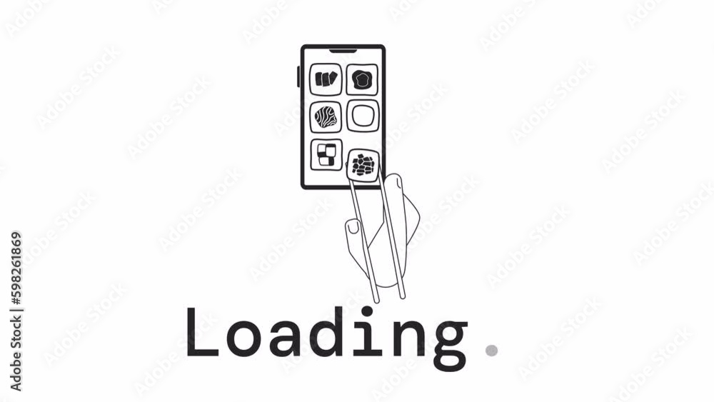 Poster japanese cuisine bw loader animation. eat maki with chopsticks. flash message 4k video footage. isol