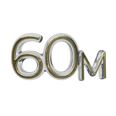 Number 60m 3D rendering transparent background