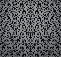 Wallpaper in the style of Baroque. Seamless vector background. Black and gray floral ornament. Graphic pattern for fabric, wallpaper, packaging. Ornate Damask flower ornament