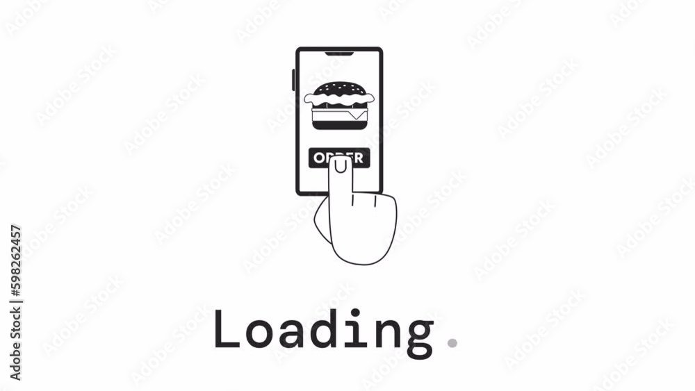 Poster hamburger order bw loader animation. mobile with fast food app. flash message 4k video footage. isol