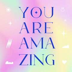 You are amazing y2k social media post template holography pink color background vector 10 eps Generative AI