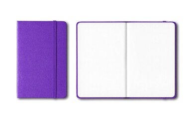 Purple closed and open notebooks isolated on transparent background