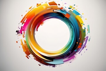 Abstract colorful circle frame made of liquid paint explosion with drops with empty white space.