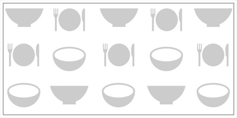 Set of cutlery and dishware icons in flat style.