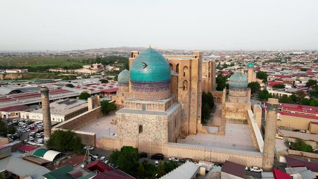 Samarkand, Uzbekistan aerial view of Bibi Khanym Mosque. Main place of worship and dedicated to Timur's favorite wife, Sarai Mulk Khanum