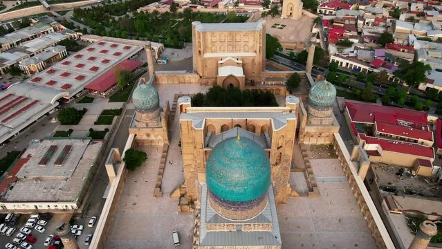 Samarkand, Uzbekistan aerial view of Bibi Khanym Mosque. Main place of worship and dedicated to Timur's favorite wife, Sarai Mulk Khanum