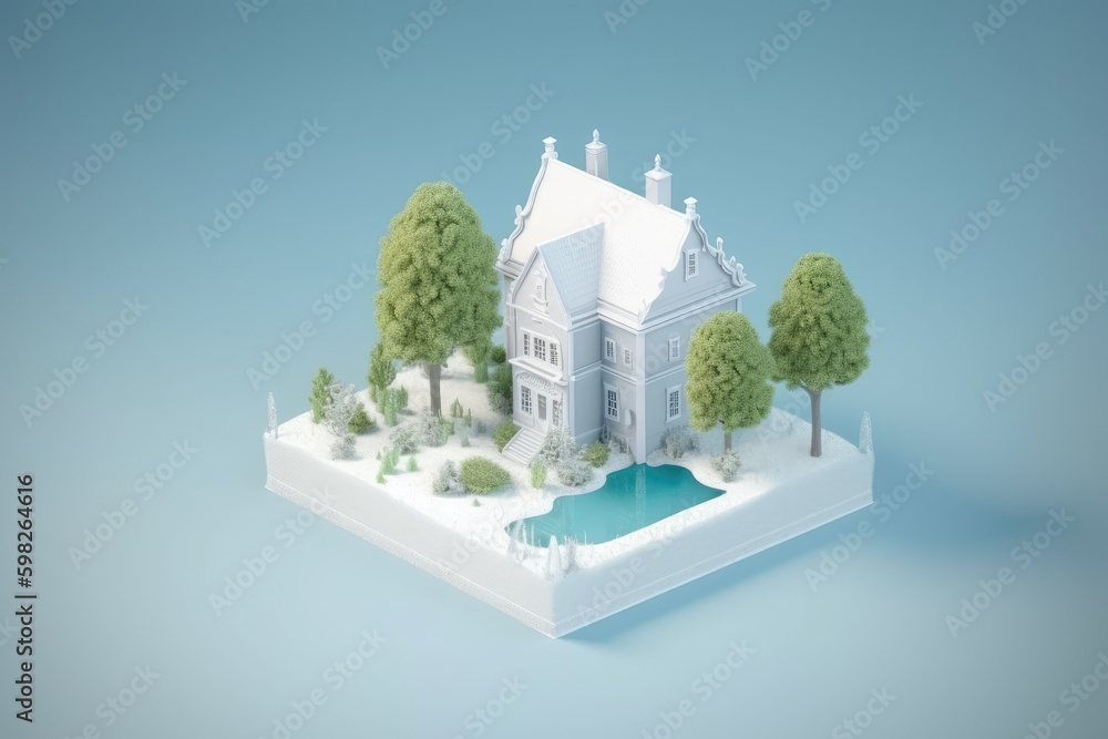 Aufkleber modern white house with a stunning pool in the center. generative ai generative ai