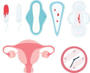 Menstrual days menstrual set uterus and vector illustration