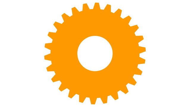 Animated orange symbol of gear spins. Concept of work, AI. Looped video. Flat vector illustration isolated on white background.