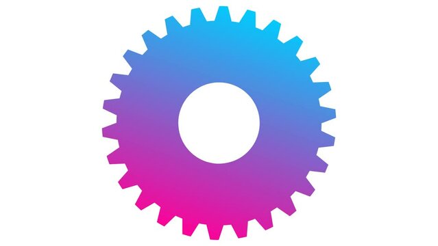 Animated pink blue symbol of gear spins. Concept of work, AI. Looped video. Flat vector illustration isolated on white background.
