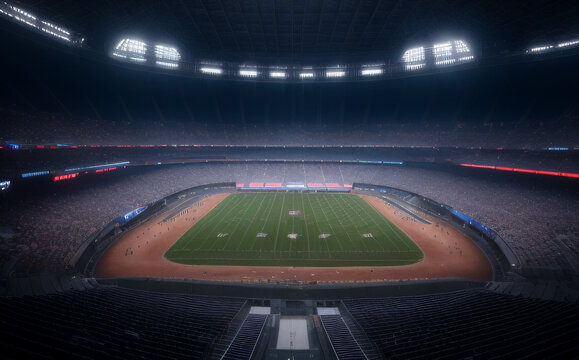 futuristic sports arena stadium.Ai generate illustrator. hi-tech architecture building dome. future hall technology background. competition sports program. abstract concept design. widescreen shot.