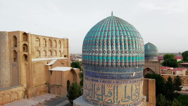 Samarkand, Uzbekistan aerial view of Bibi Khanym Mosque. Main place of worship and dedicated to Timur's favorite wife, Sarai Mulk Khanum
