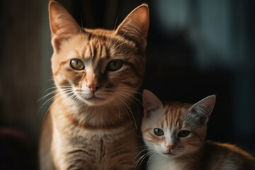 Obraz premium Mother cat and cute kitten. ai generated