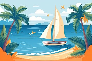 Fototapeta na wymiar sailboat anchored on a picturesque tropical beach. Generative AI Generative AI