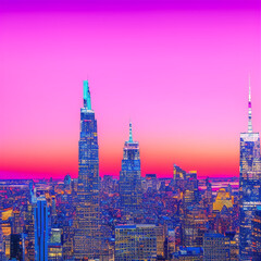 Obraz premium Creative infinite city with a colorful sky and unnatural enviroment. Created with Generative AI