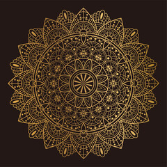 Gold Mandala Ornament Design Isolated On A Dark Background.