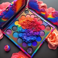 Fantasy Explosion Inspired Makeup Palette: Luxurious Rainbow Lush, Mini Palettes, Generative AI