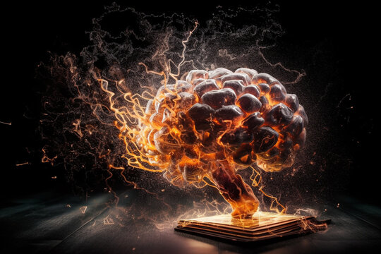 An imaginative image of a colorful brain exploding with creativity, emotions and ideas. Ai generated.