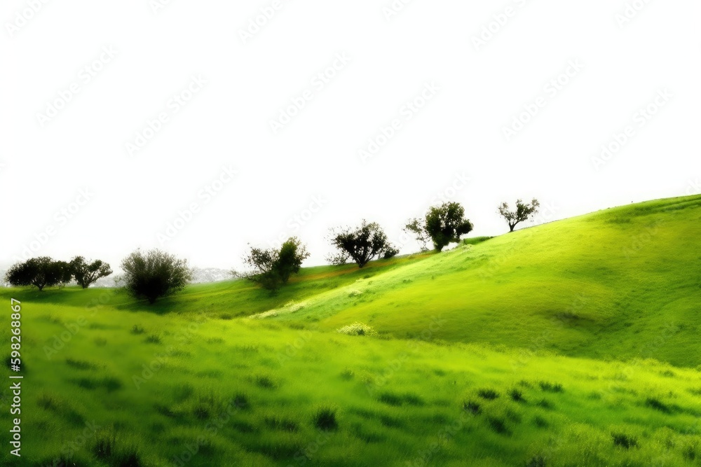 Poster serene countryside landscape with rolling hills and distant trees. generative ai generative ai