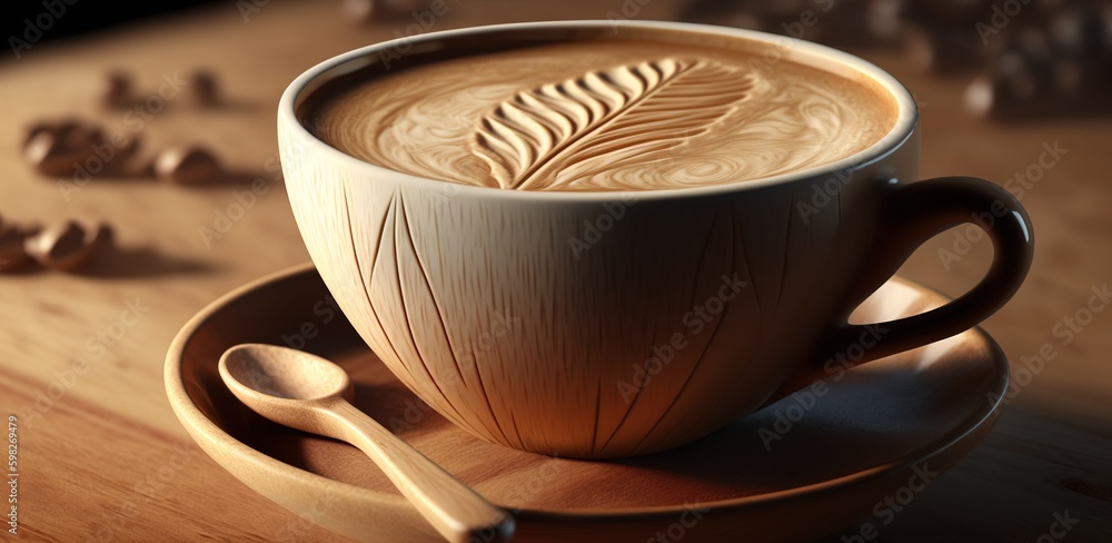 Aufkleber macro shot of a wood-cupped latte first thing in the morning generative ai generative ai