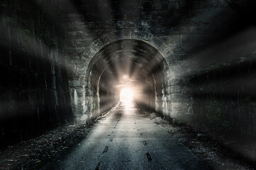 Walk Way Tunnel with Worm Light Sun Rays through from the End, The Brighter Future is Coming and...