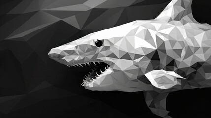 Black and white shark in polygonal style. AI generated.