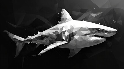 Black and white shark in polygonal style. AI generated.